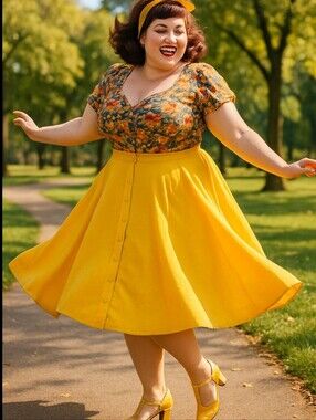 Vintage Sunny Yellow A-Line Midi Skirt Button Down Retro Preppy 60s 70s Colorful